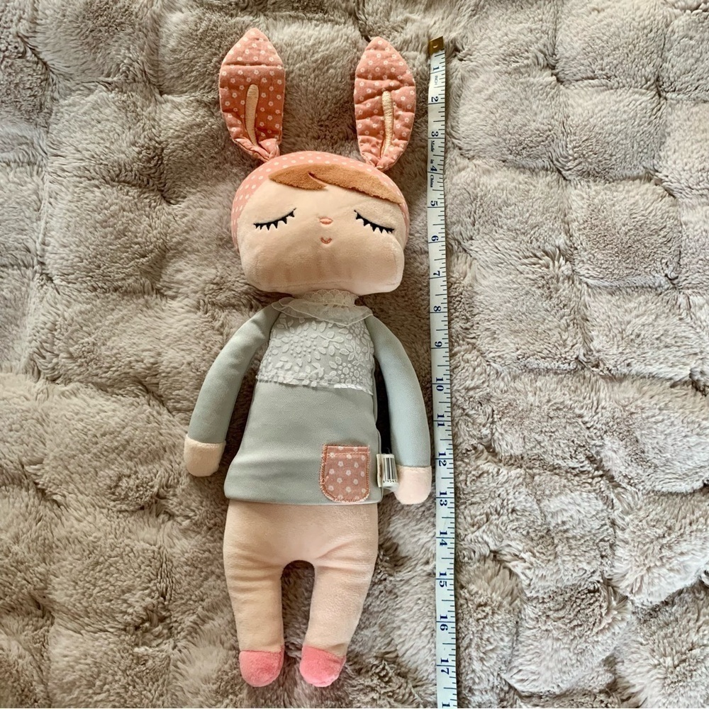 Metoo Angela Plush Doll Cloth Soft Gray Dress Pink Bunny Ears 14" - Picture 5 of 15